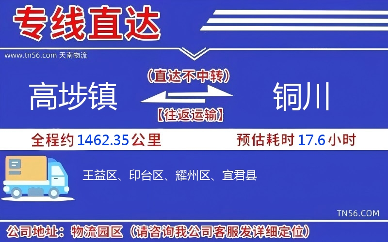 高埗镇到铜川物流公司
