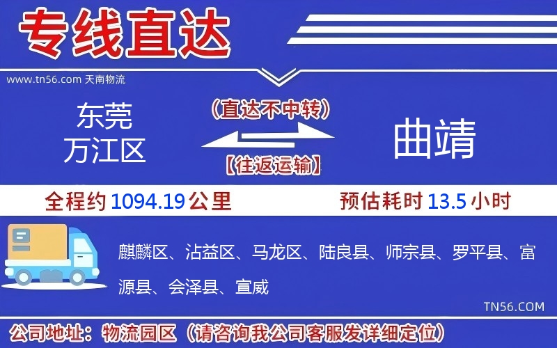 东莞万江区到曲靖物流公司