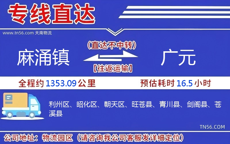 麻涌镇到广元物流公司 麻涌镇到广元物流公司