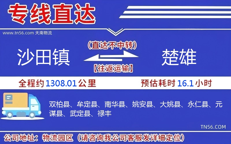 沙田镇到楚雄物流公司